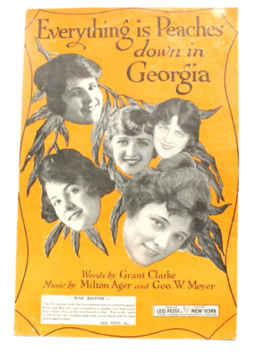 Vtg 1918 Everything is Peaches Down In Georgia Sheet Music Grant Clarke Leo Feis