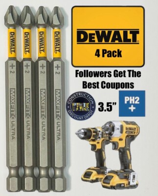 Bulk Pack Of 4 Dewalt Maxfit Ultra PH2 3.5 in Bit IMPACT READY Phillips #2 3.5''