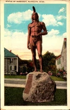 Postcard Statue of Massasoit Plymouth Mass. 