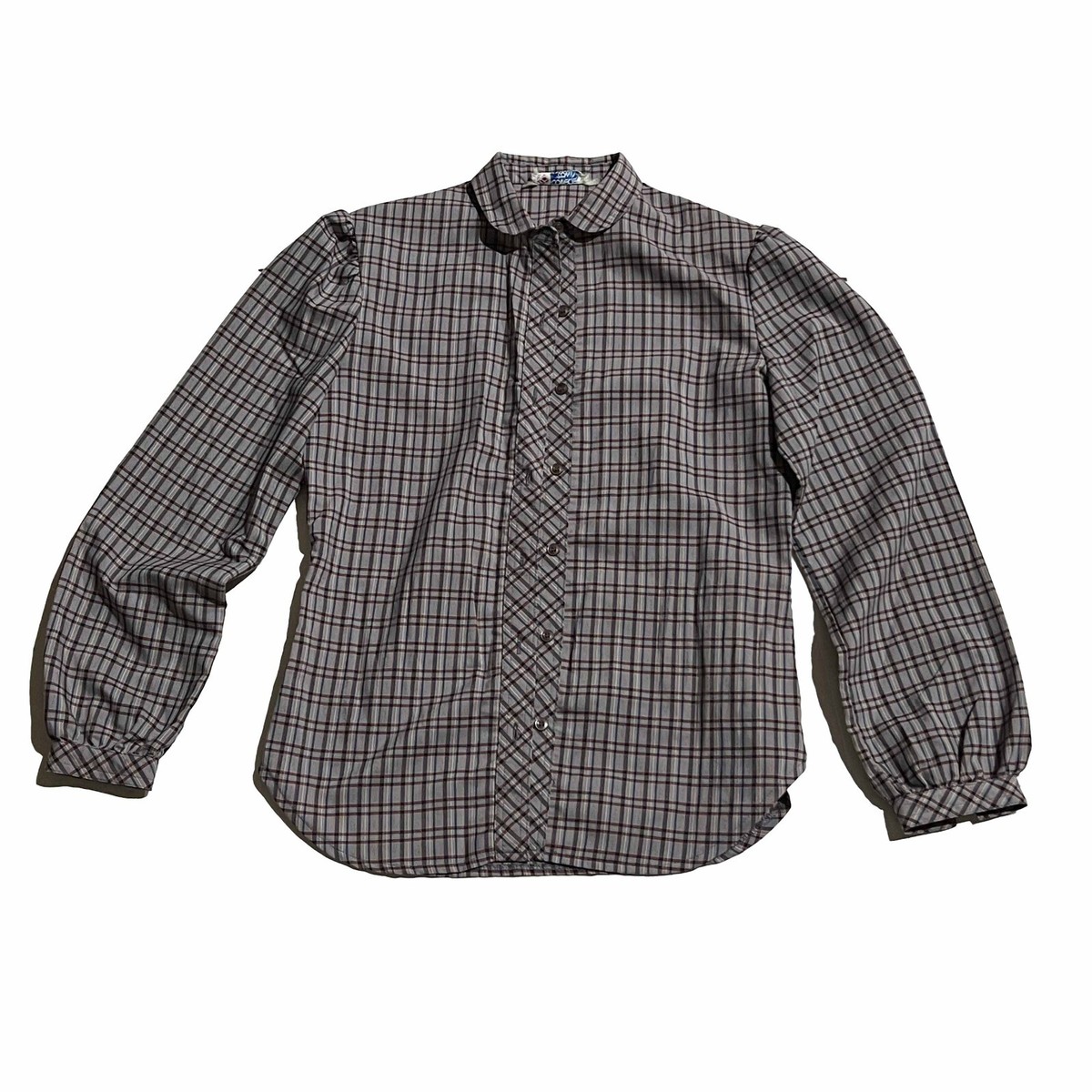 College Town Women Gray Plaid Collared Button Up Shirt Size Small