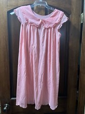 Vintage Shadowline Pink All Nylon Scalloped Neckline Gown Women's Size S EC