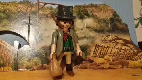 Playmobil Western - @ Cowboy with Grey Coat,, Grey Top Hat (B.S)