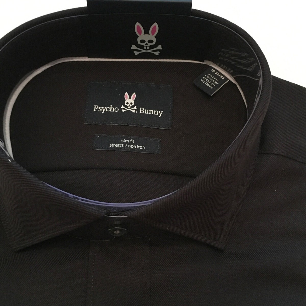 Psycho Bunny Men's Black Slim Non-Iron Stretch Size 15 Shirt NWT $89.50 Psycho Bunny Men's Black Slim Non-Iron Stretch Size 15 Shirt NWT $89.50