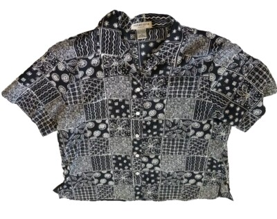 Notations Women 1X Aztec Paisley Collar Style Buttons Down Double Layer Blouse