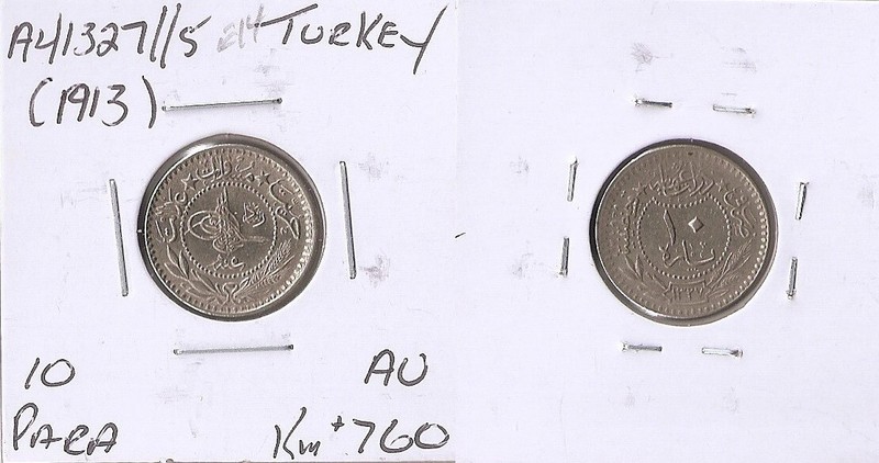 Turkey 10 para AH1327/ 5 (1913)  Muhammad V  High grade!!
