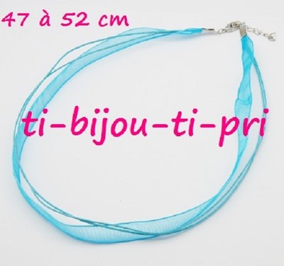 3er SET HALSKETTEN Kordeln Baumwolle BAND Organza TÜRKIS mit Perlenverschlüssen