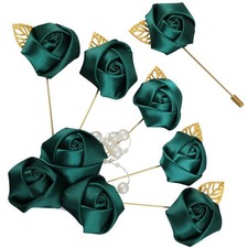 7 Pack Satin Boutonniere Set for Men Wedding Dark Green Silk Flower Lapel Pin...