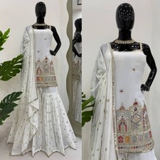 Bollywood Designer Sharara Suit Faux Georgette Sequin Coding Work Party Wear