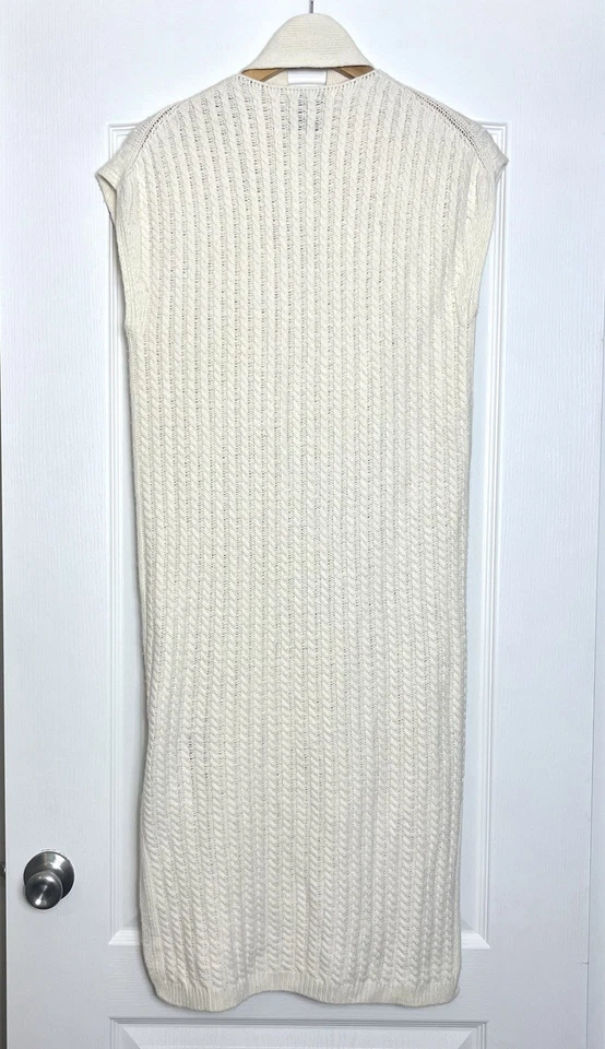 Vestido suéter Massimo Dutti malha cabo gola V malha cabo M malha creme amarrar cintura - Imagem 2 de 4
