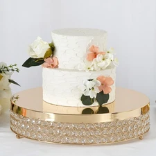 1 Tier GOLD METAL 15.5" wide Cake Stand Crystal Beads Cupcake Wedding Dessert