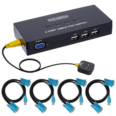VGA KVM Switch 4 Port, USB VGA KVM Switcher for 4 Computers Share 1 Monitor 3 US