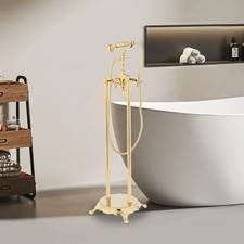 Floor-Mount Freestanding Brass Bathtub Faucet with Hand Shower Waterfall Spout