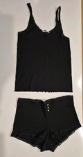 Victoria Secret Ribbed Black Pajama Set Shorts  Tank Top Large 2 Piece Summer