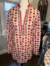 Tory Burch Red Patterned Logo Tunic Size Small