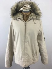 Marks and Spencer Mantel leichte Jacke Kunstfellbesatz beige creme Große 12 bis 14