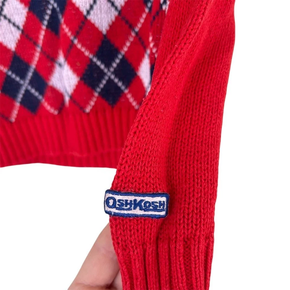 Suéter OshKosh B'gosh Niños Argyle Rojo Talla 5 Manga Larga Pullover Foto 4 de 4