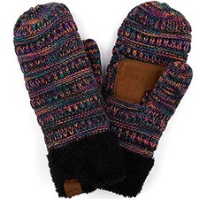 Women's Cozy Fleece-Lined Winter Knit Mittens Four Tone Mix - Black Multi 32