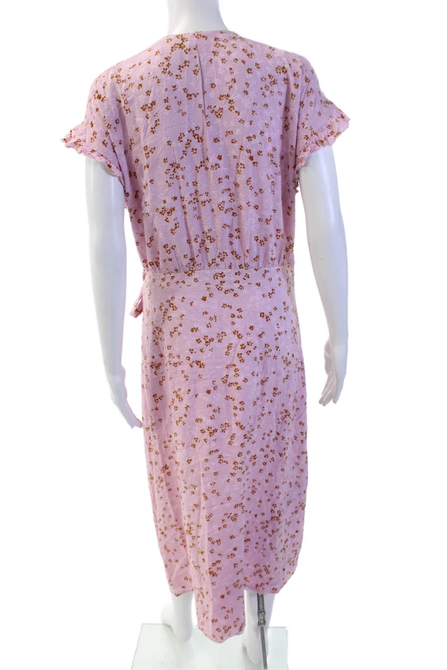 Joie Womens Sleeveless V-Neck Floral Print Wrap Dress Light Pink Size L - Image 4 of 4