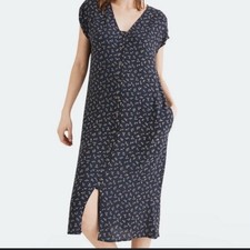 Madewell Easy Midi Dress in Spring Fling Women's XL Navy Relaxed Fit Dark Baltic