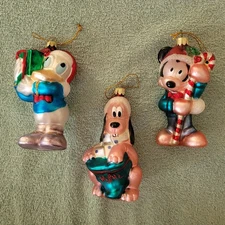 3 Energizer Mickey Mouse Pluto Donald Duck Mouth Blown Glass Ornaments Vtg 2000