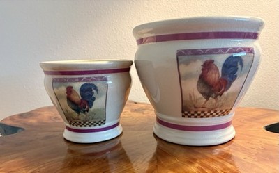 Beautiful Pair Of Matching Rooster Planters