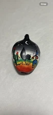 Hand Painted Black Cactus Scene Pendant Teardrop Tonala Style