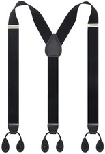 Suspender Elastic Y Back Button End Classic Leather Braces Tuxedo Free, Black