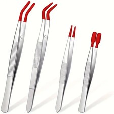 Rubber Tip Tweezers Set Flat Bent PVC Silicone Coated Non Marring 1-4pc