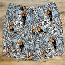 St. John's Bay Men's Swim Shorts Blue Toucan Floral L Elastic Waist Quick Dry