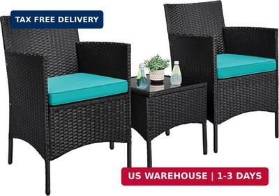 Yaheetech 3 Pieces Patio Porch Furniture Set, Outdoor PE Rattan Wicker Conversat