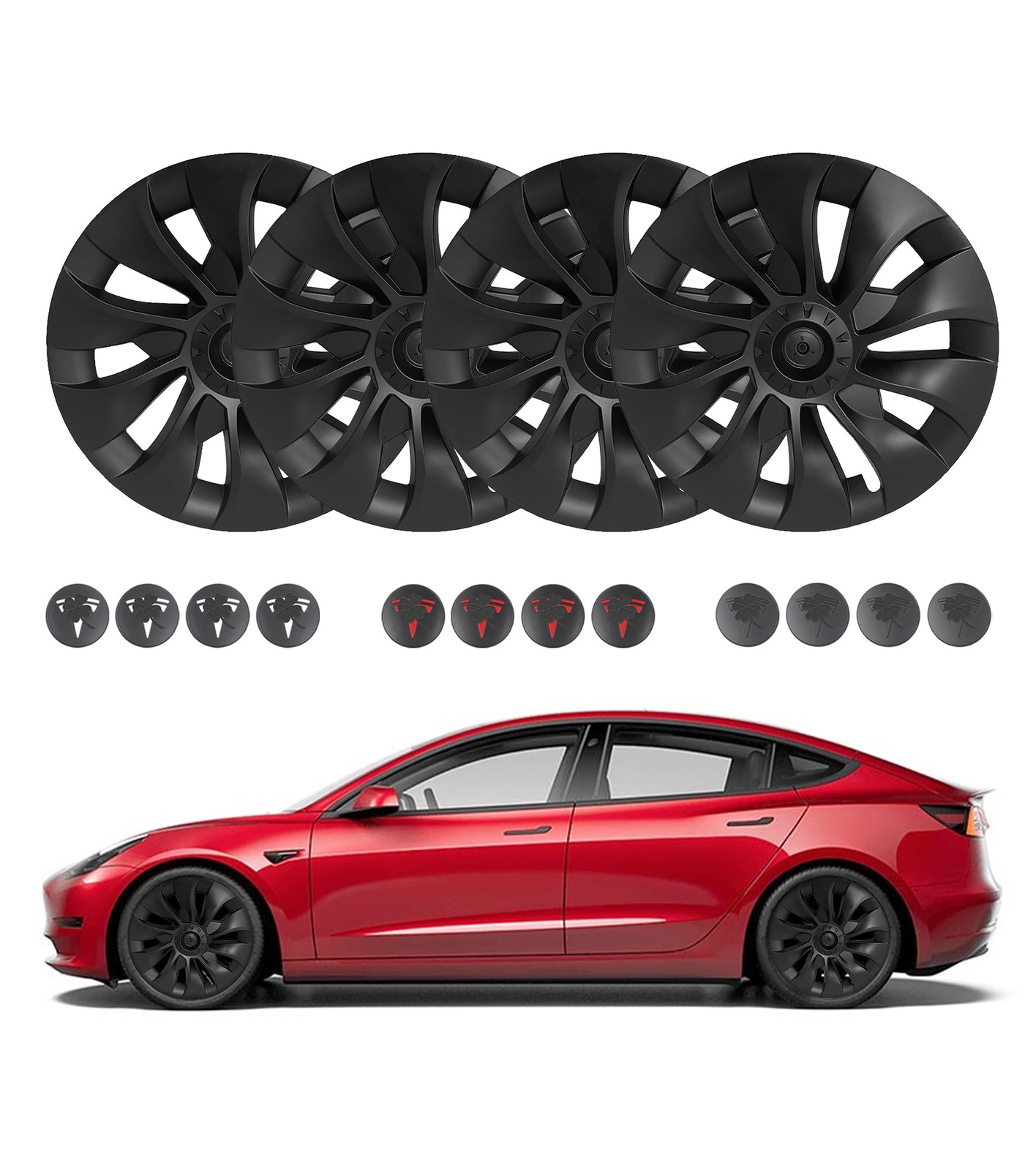 Set of 4 Wheel Covers Hubcaps Cyclone Style For 2017-2023 Tesla 3 18 inch Wheel