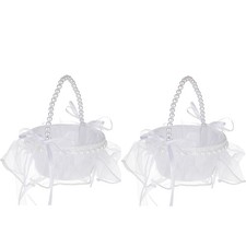 Wedding Flower Girl Basket with Pearl Handle,Satin Flower Storage Basket for ...