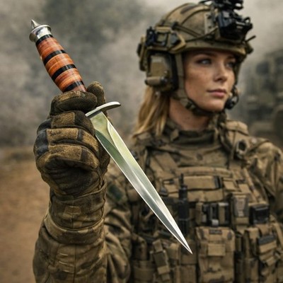 WWII Commando Dagger Double Edged Fixed Blade Inspired V-42 With Sheath