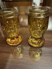 Vtg MCM Anchor Hocking Amber Glass Sal & Pepper Shakers No Lids 