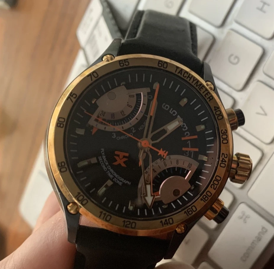 Technoluxury by TIMEX TX T3C178 Flyback esfera negra rosa cuero para hombre doble hora Foto 2 de 4