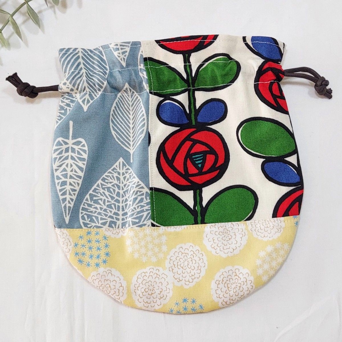 Patchwork Drawstring Bag Kinchaku Drawstring Acce… - image 2