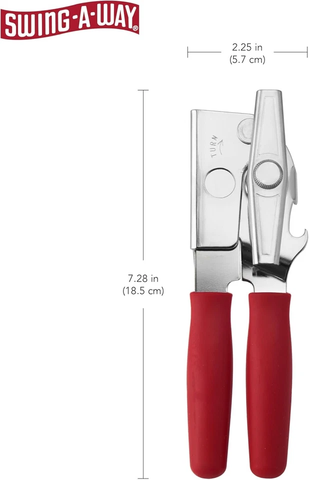 Abridor de latas portátil Swing-A-Way com lâmina afiada, mão manual 7 polegadas, vermelho - Imagem 2 de 4