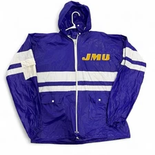 JMU James Madison University Jacket Vtg Rain Hooded PVC 80s 90s sz Med / Large