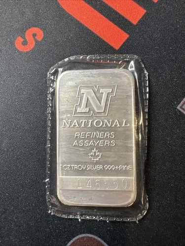 Vintage 1 Troy Oz .999 Fine Silver Bar National Refiners Sealed Ounce Rare (A)