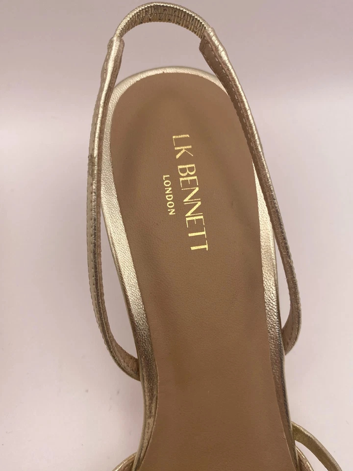 LK Bennett Mujer Madely Cuero Dorado Doble Correa Gatito Talla 39/9US Foto 3 de 4