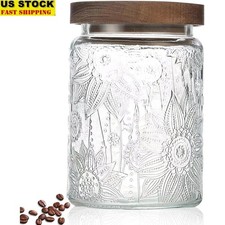 Vintage Glass Jars Food Grade Airtight Storage W/ Wooden Lids Kitchen Pantry New