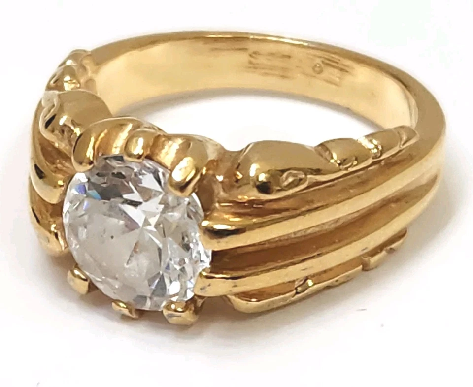 18K Yellow Gold HGE SETA 2CT Cubic Zirconia Solitaire Cocktail Ring Size 6.5 - Image 3 of 4