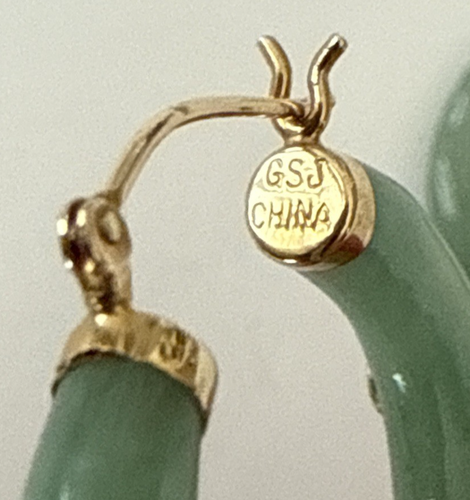Ross Simons 14k Yellow Gold Bezel Gemstone Green Jade Hoop Earrings - Picture 5 of 11