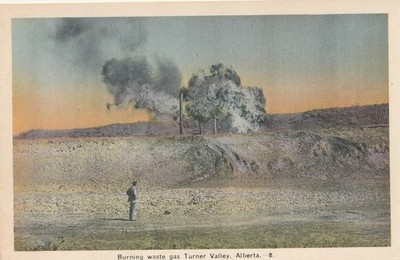 A3 Burning Waste Gas, Turner Valley Oil Fields, Alberta. white border/unposted