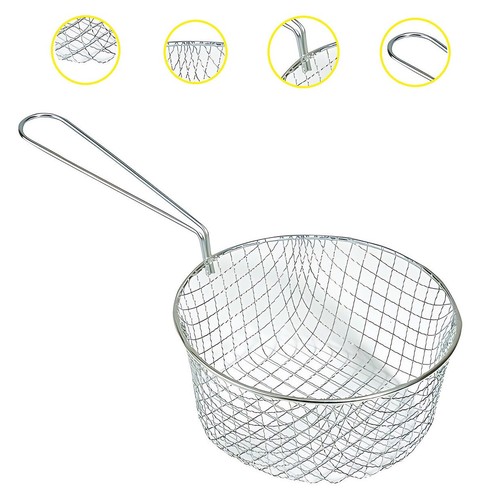Cesta de malla de alambre sartén para freír astillas freidora redonda de metal colador cubo papas fritas sartén - Imagen 3 de 7