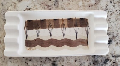 Sascha Brastoff Pottery Ashtray Vintage MCM | Ivory, Brown, Black EUC