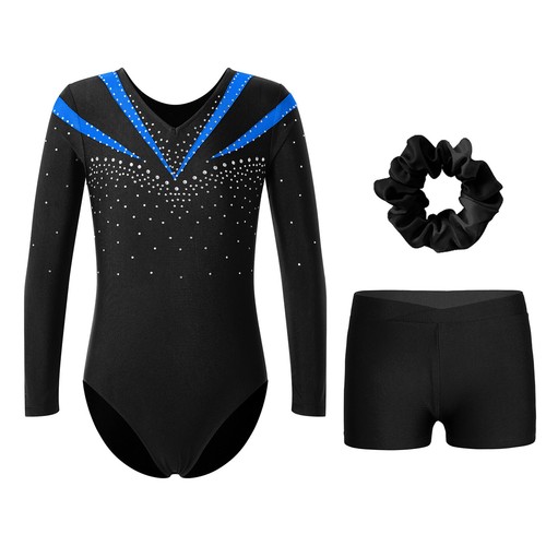 Kids Girls Jumpsuit And Bottoms Practice Dance Outfit Shiny Bodysuit Sport - Picture 9 of 57