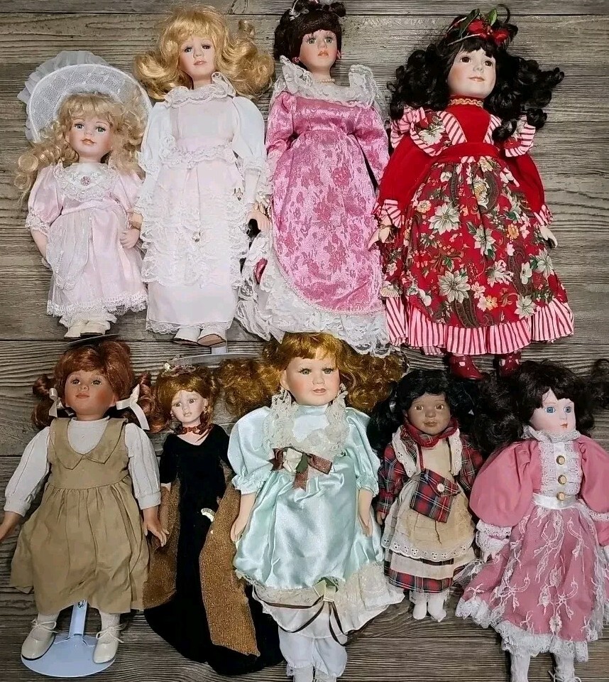 9 Porcelain Girl Dolls 12