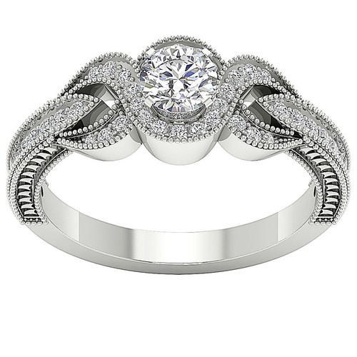 Natural Diamond I1 G 1.00 Ct Milgrain Solitaire Engagement Ring 14K Solid Gold - Picture 5 of 8