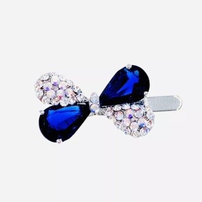 USA Bow Magnet Hair Clip Hairpin made with Swarovski Crystal Barrette Nave Blue